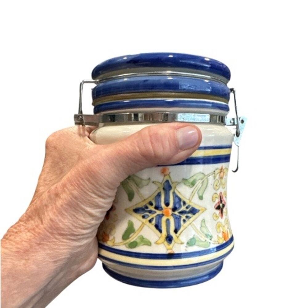 Vintage Floral Print Porcelain Canister Tight Clamp Lid - Picture 7 of 10
